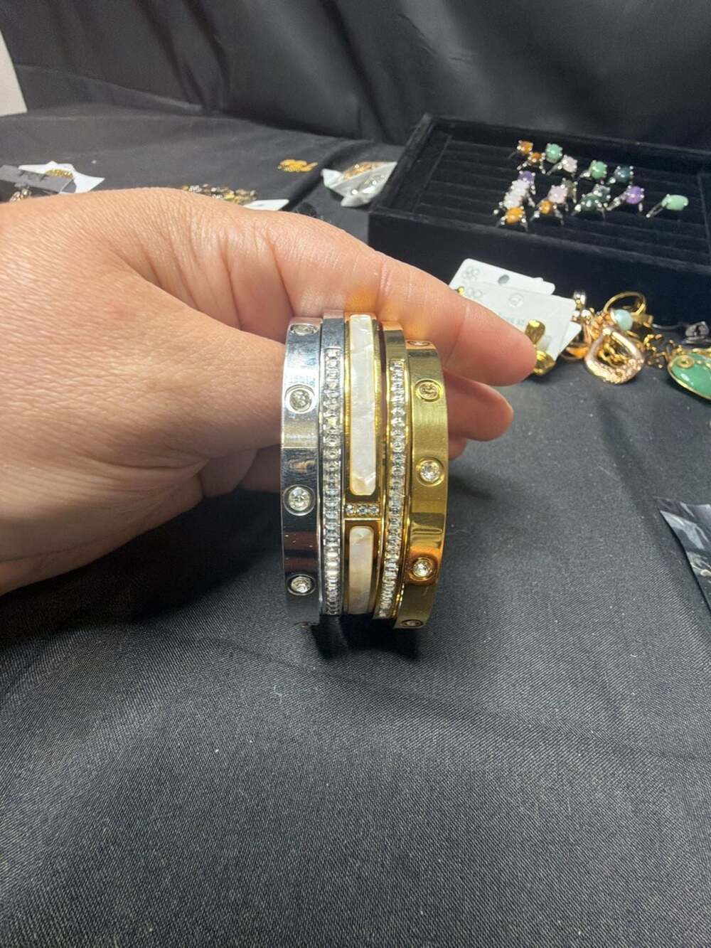 Stainless Steel Zircon Screw Bangle Bracelet Stack Set